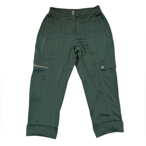 ME + EM Satin Cargo Cropped Utility Trouser Size 14 in Green - Picture 3 of 12